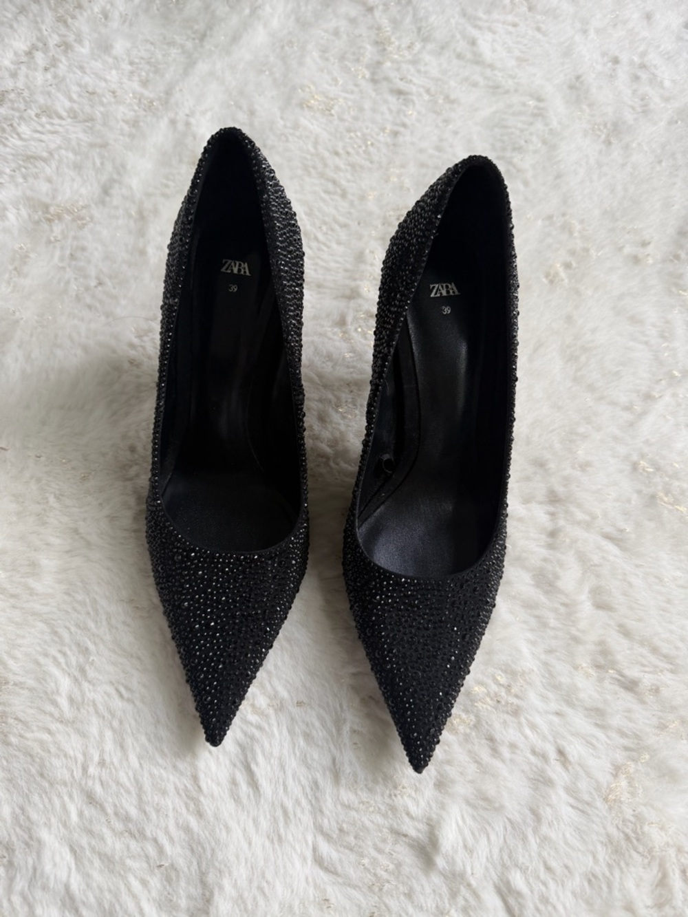 ZARA Black Crystal-Embellished Pointed Toe Heels